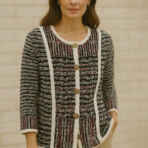 Draper’s & Damon’s Sweater Small Red White Black Gold Button Cardigan Retro Knit